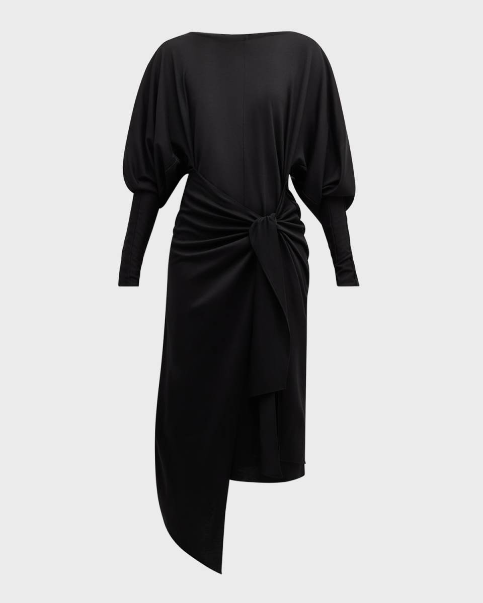 Calliope Draped Asymmetric Wool Dress