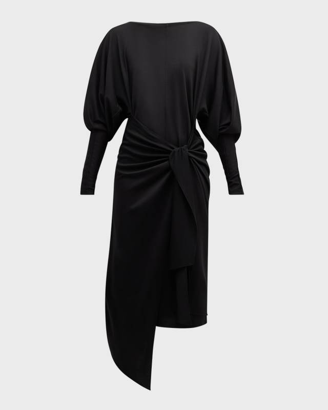 Calliope Draped Asymmetric Wool Dress