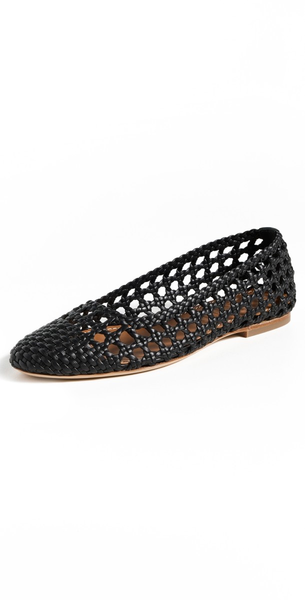 STAUD Nell Crochet Ballerina Flats Black