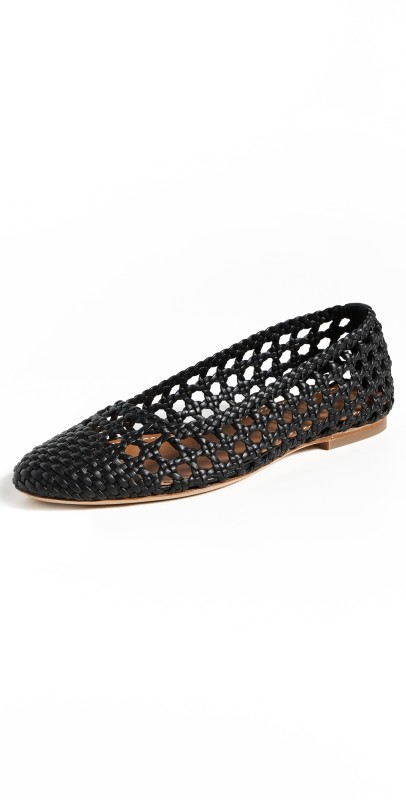 STAUD Nell Crochet Ballerina Flats Black