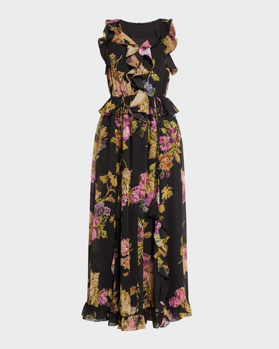 Lesley Floral-Print Ruffle Maxi Dress