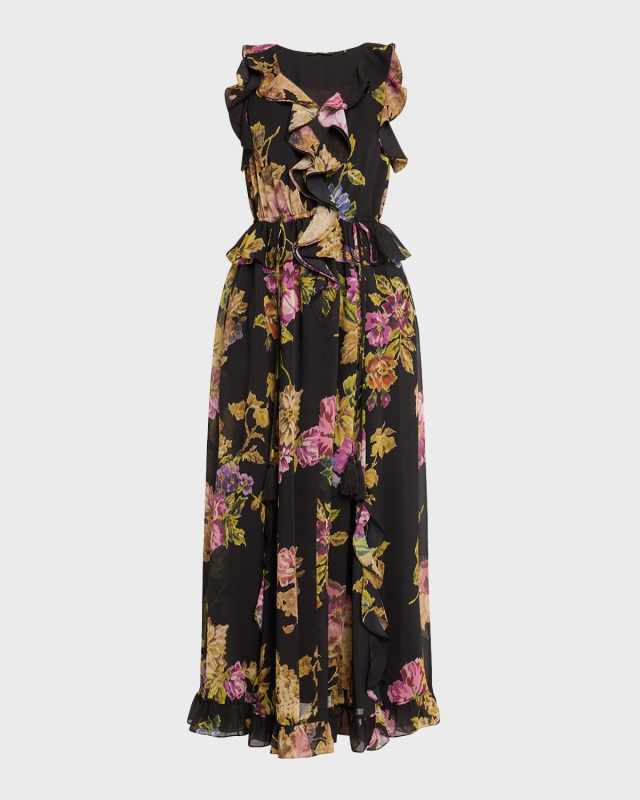 Lesley Floral-Print Ruffle Maxi Dress