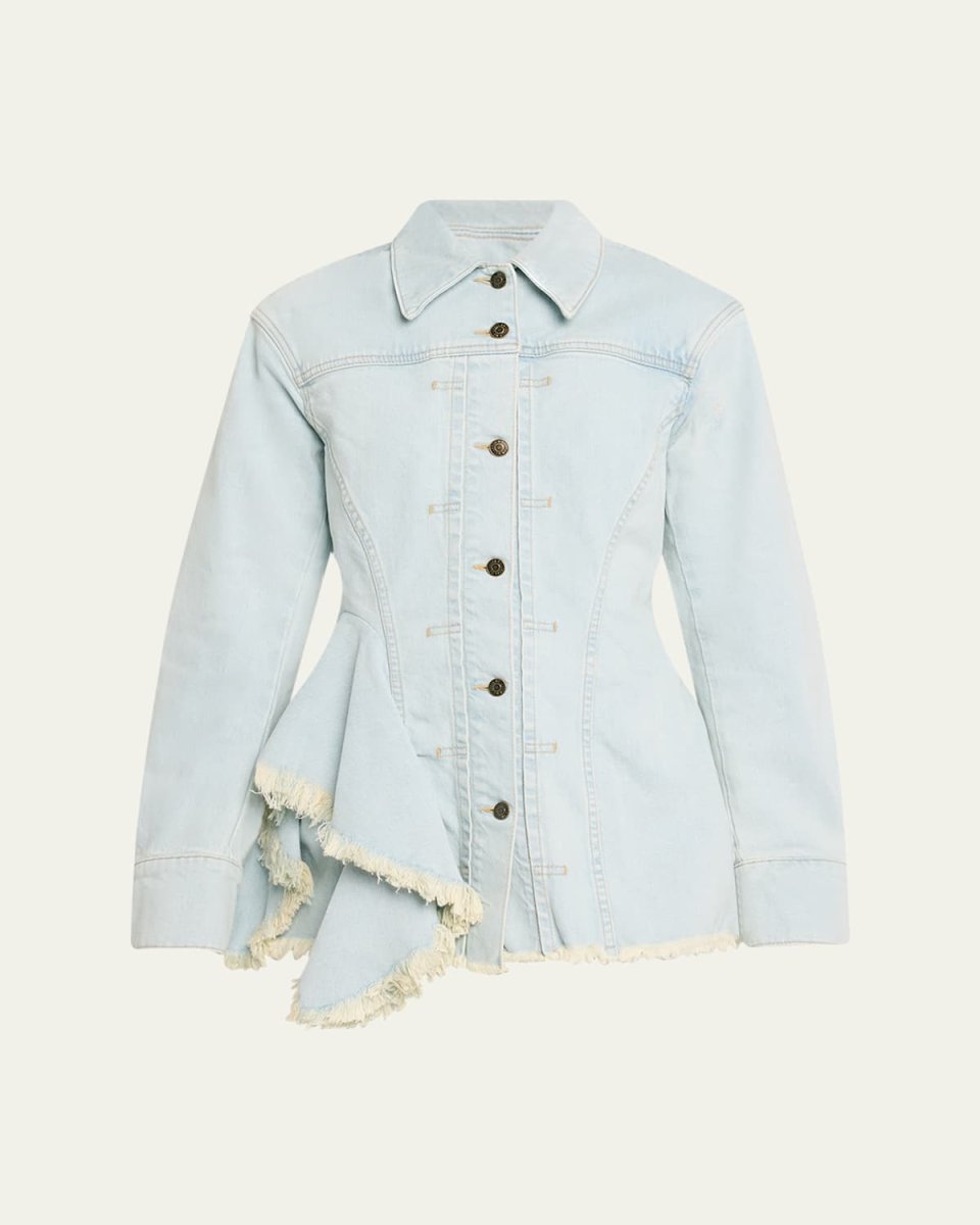 Fitted Denim Asymmetrical Flounce Jacket