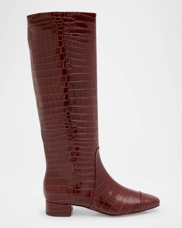 Cecile Croco Square-Toe Knee Boots