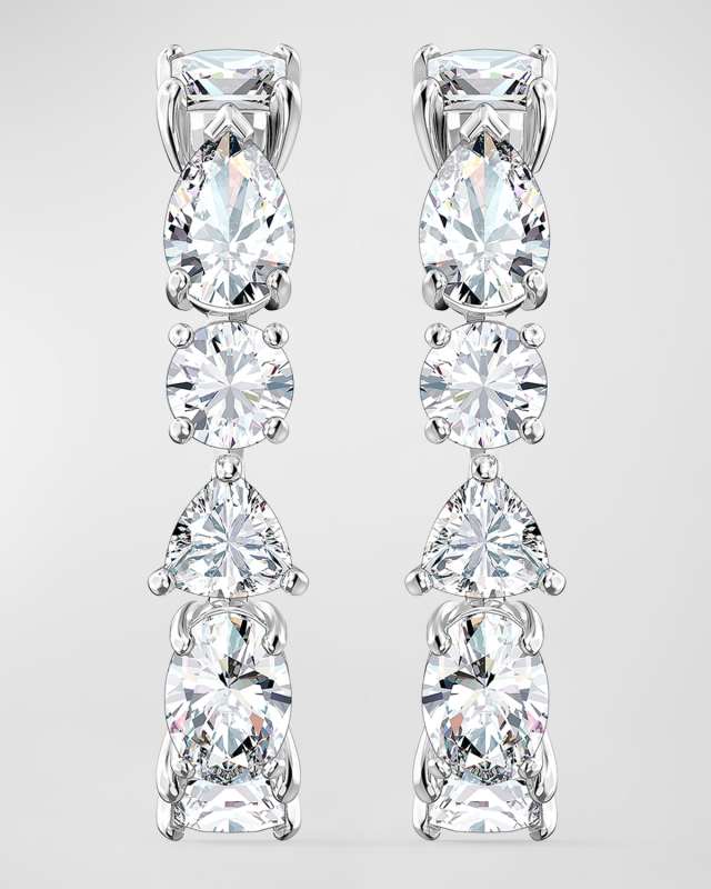 Rhodium-Plated Mixed-Cut Crystal Tennis Deluxe Cuff Earrings