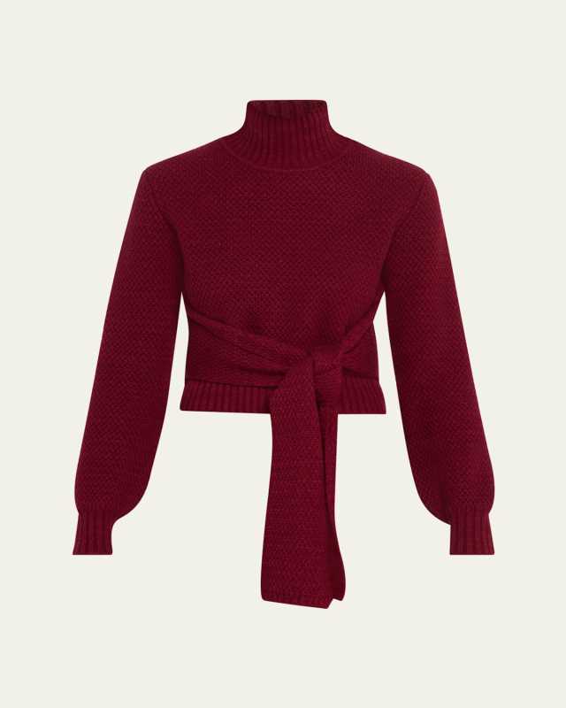 Aspen Wool and Cashmere Tie-Front Turtleneck Sweater