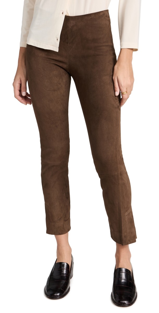 Vince Stretch Suede Split Hem Crop Leggings Dark Wheat