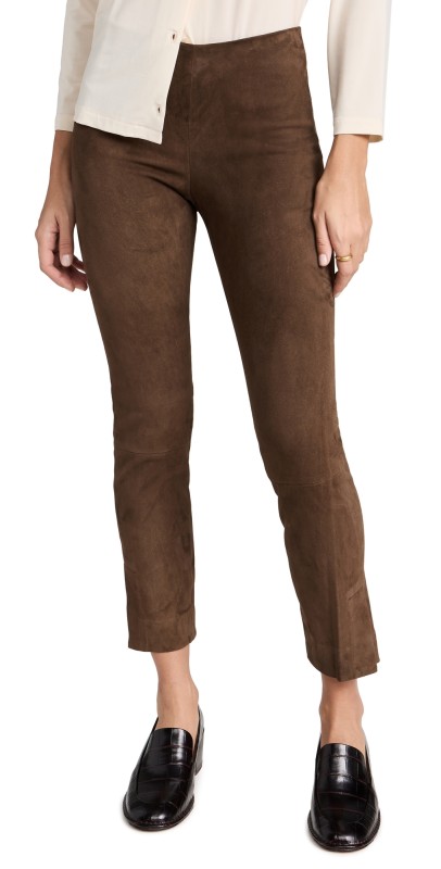 Vince Stretch Suede Split Hem Crop Leggings Dark Wheat