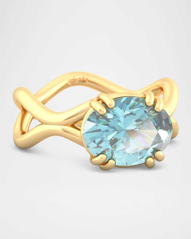 18K Gold Rose Ring with Aquamarine