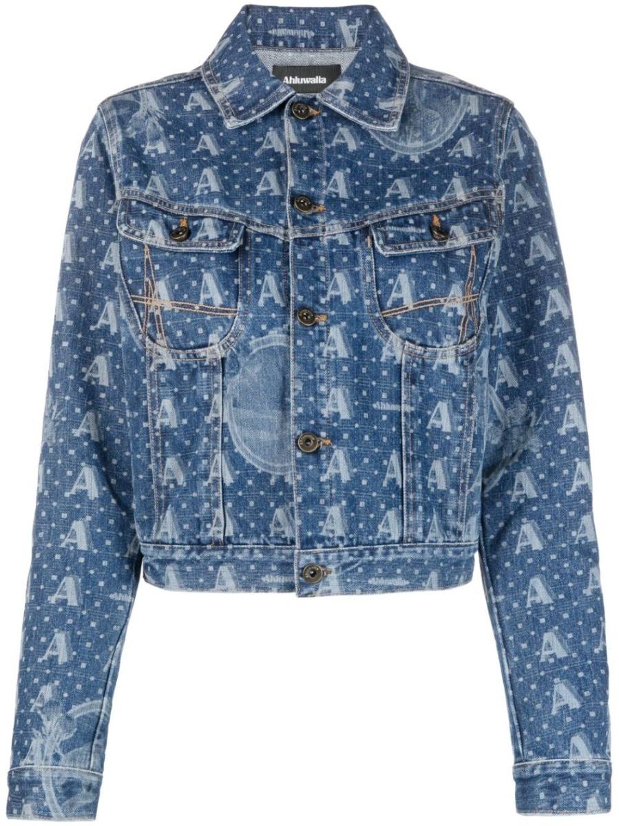 logo-print organic cotton denim jacket