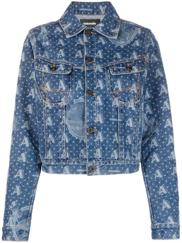 logo-print organic cotton denim jacket