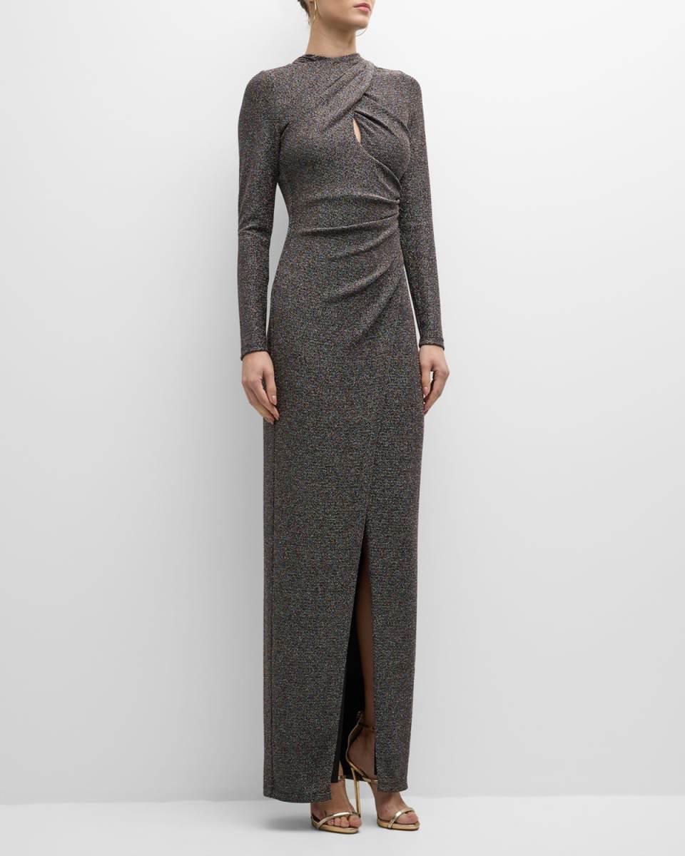 Cece Pleated Cutout Shimmer Column Gown