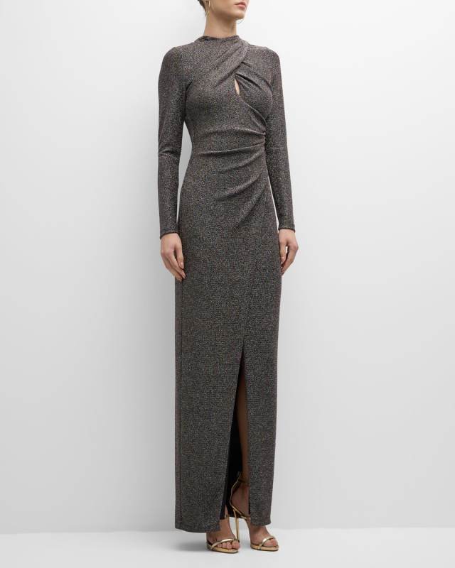 Cece Pleated Cutout Shimmer Column Gown