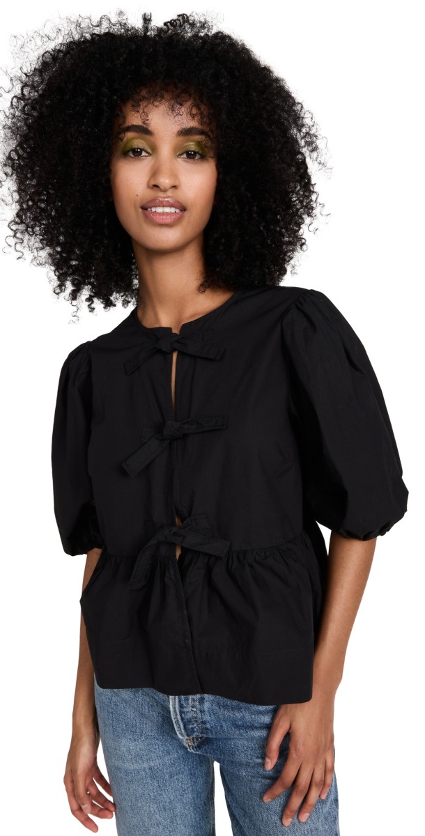 GANNI Cotton Poplin Peplum Blouse Black