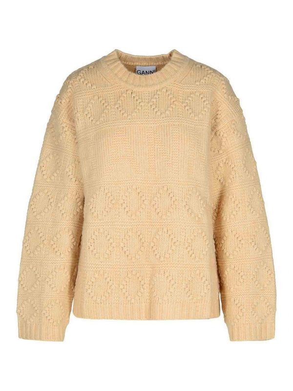 Ganni Pull Col Rond - Beige