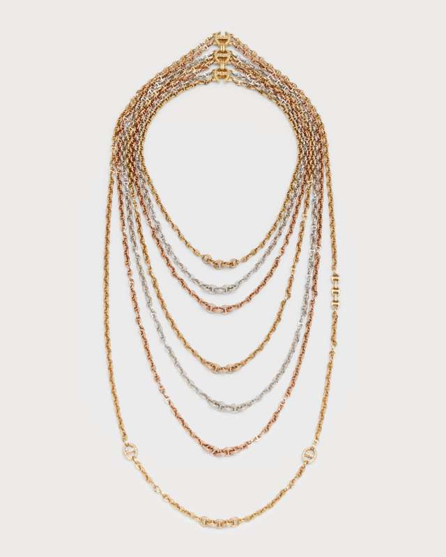 18K Three-Tone Multi-Layer Necklace with Diamonds