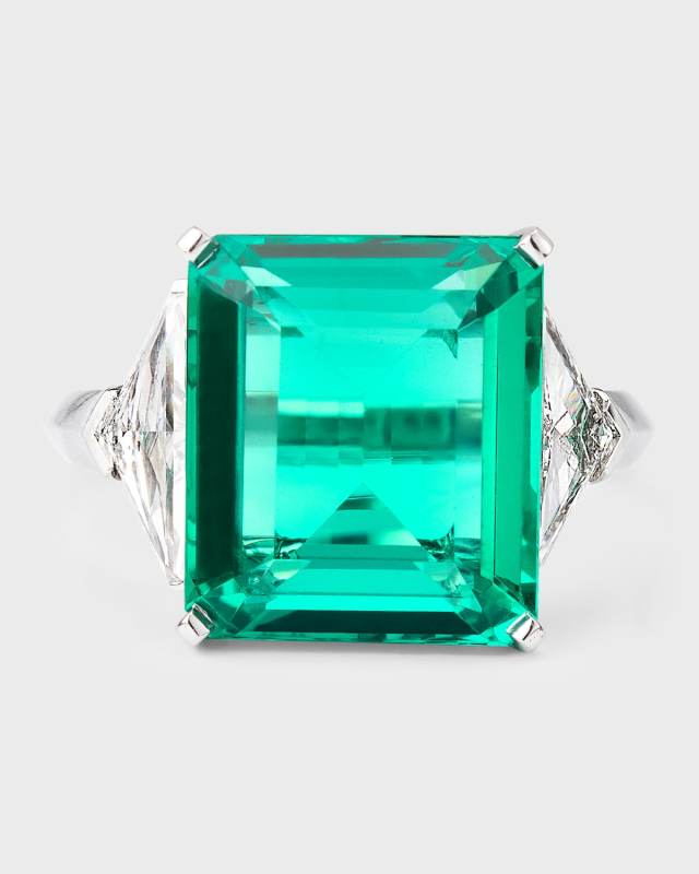 Cerro Estate Square Emerald and Triangle Diamond Ring, Size 5.75