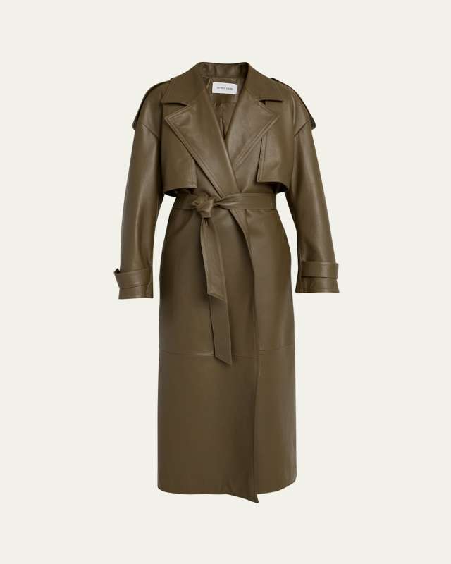 Ginevra Belted Nappa Leather Trench Coat
