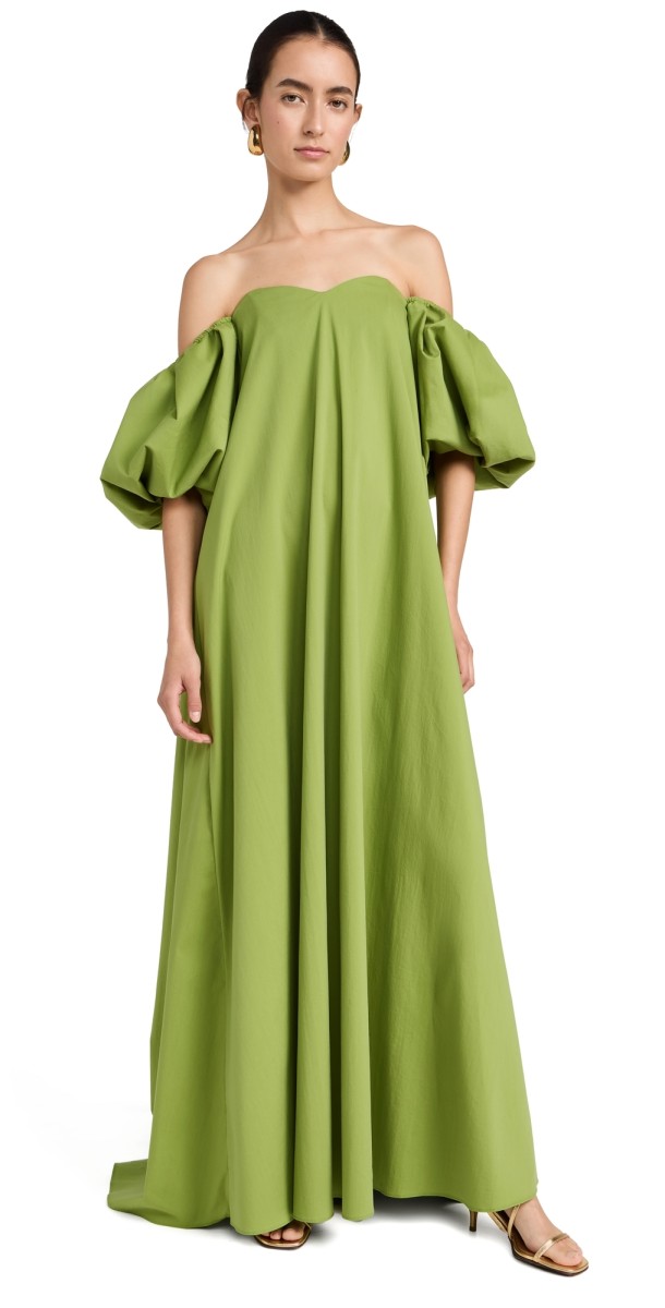 CAROLINE CONSTAS Palmer Off Shoulder Maxi Dress Pistachio