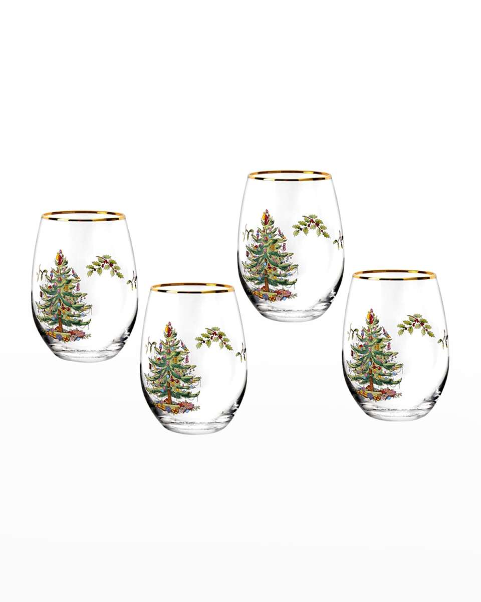 Christmas Tree Stemless Wine Glasses, Set of 4