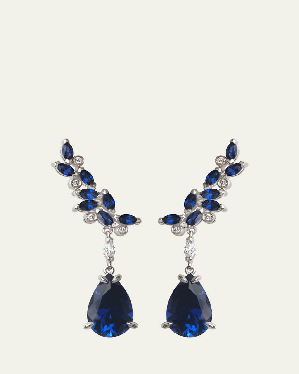 14K White Gold Veto Raindrop Earrings with Lab Grown Diamond and Blue Cultured Sapphires