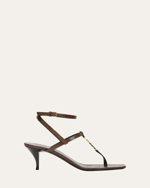 Cassandra Leather YSL Ankle-Strap Sandals