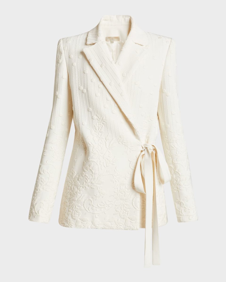 Embroidered Cady Wrap Blazer