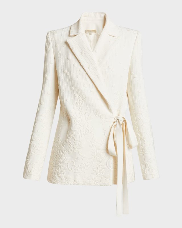 Embroidered Cady Wrap Blazer