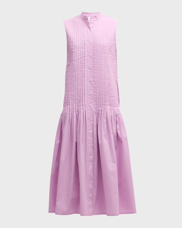 Ali Sleeveless Pintuck Cotton Poplin Midi Dress