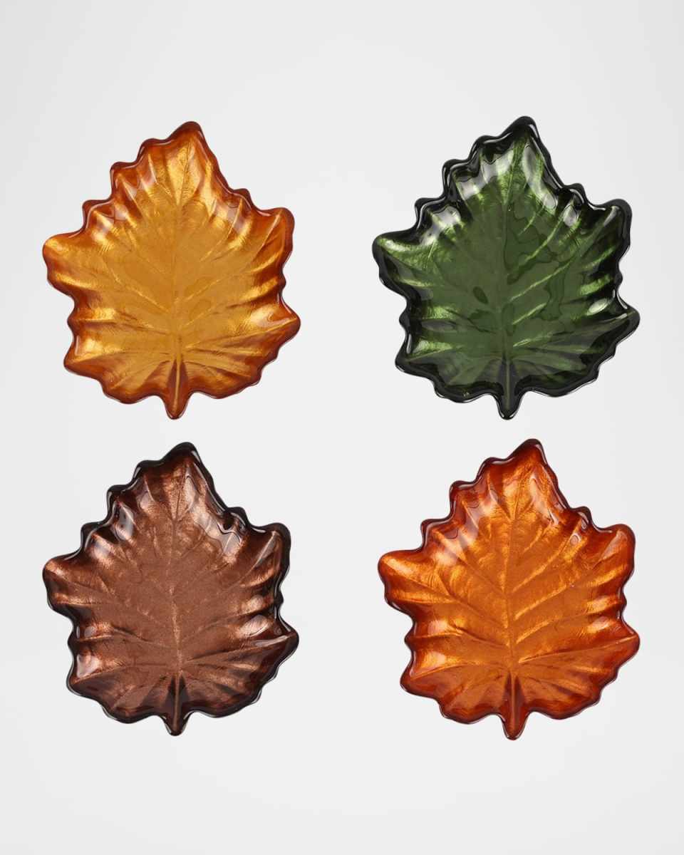 Autunno Glass Figural Leaf Canape Plates, Set of 4