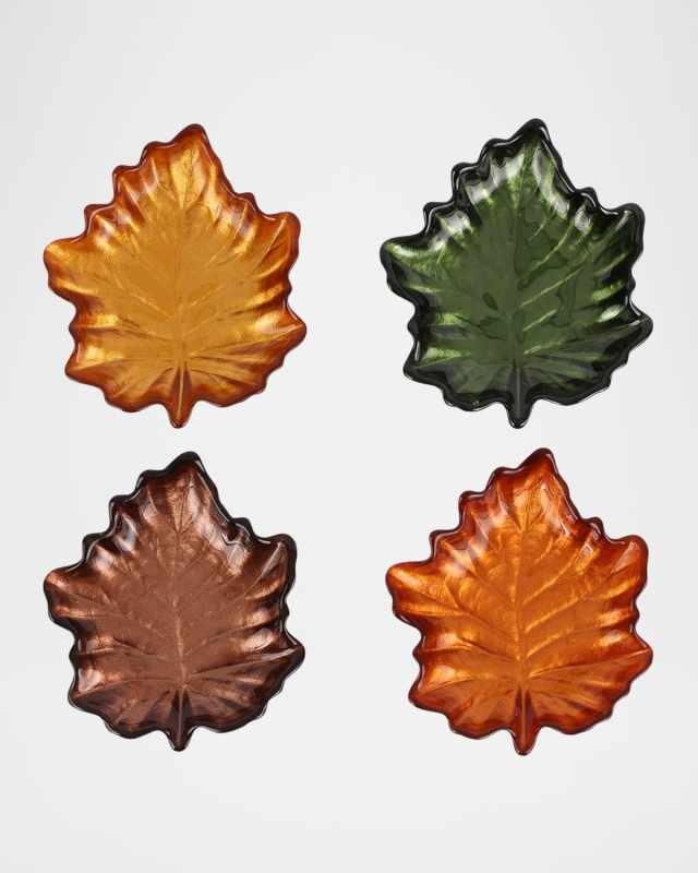 Autunno Glass Figural Leaf Canape Plates, Set of 4