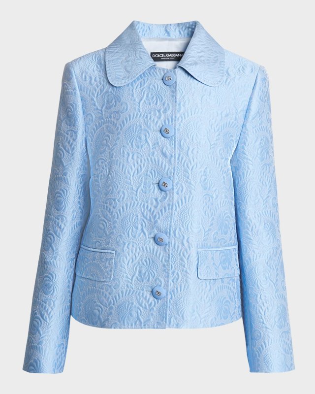 Floral Jacquard Matelasse Single-Breasted Boxy Jacket