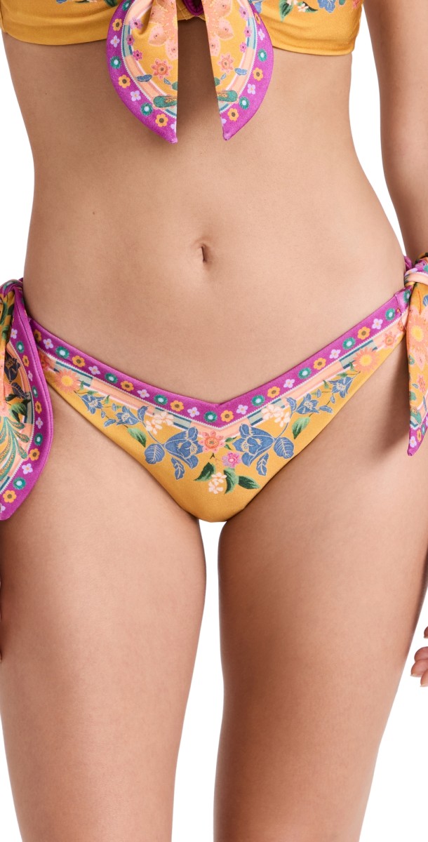 Zimmermann Ginger Scarf Tie Bikini Bottoms Mustard Multi