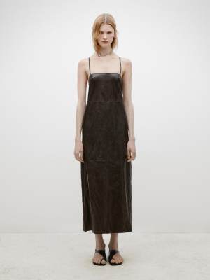 Massimo Dutti CRACKLED NAPPA LEATHER MIDI DRESS