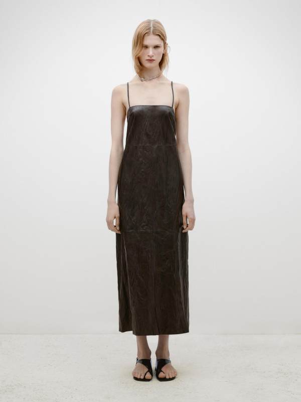 Massimo Dutti CRACKLED NAPPA LEATHER MIDI DRESS