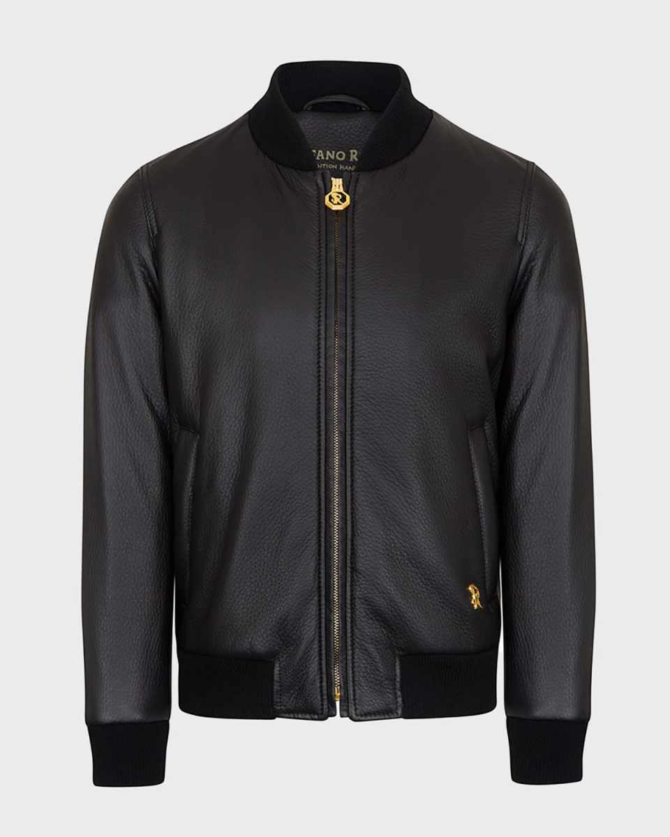 Boy's Tiger Embroidered Leather Bomber Jacket, Size 4-14