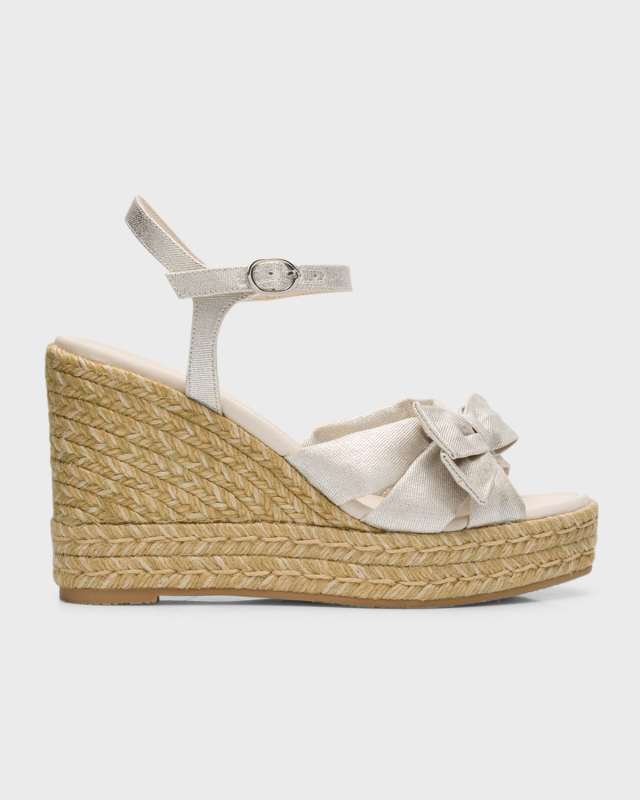 Sofia Metallic Bow Wedge Espadrille Sandals