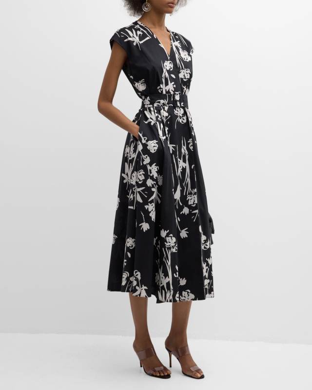 Taxi Belted Floral-Print Midi Wrap Dress