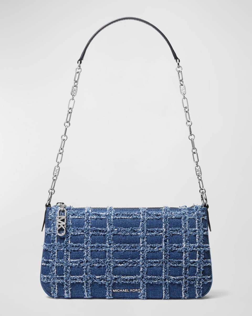 Empire Distressed Denim Pouchette Shoulder Bag
