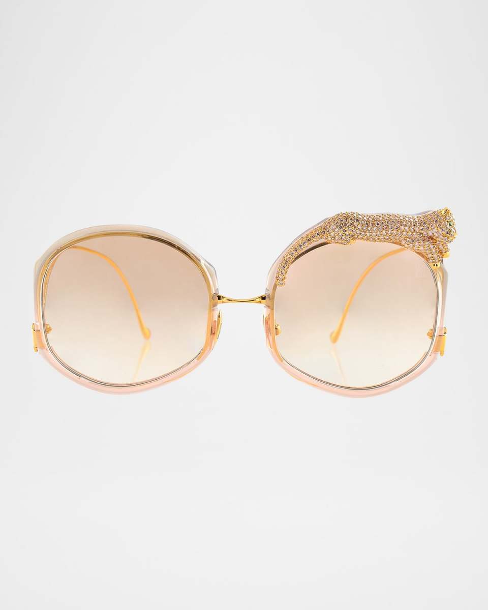 Rose Et Le Reve Sun Round Crystal-Embellished Leopard Sunglasses