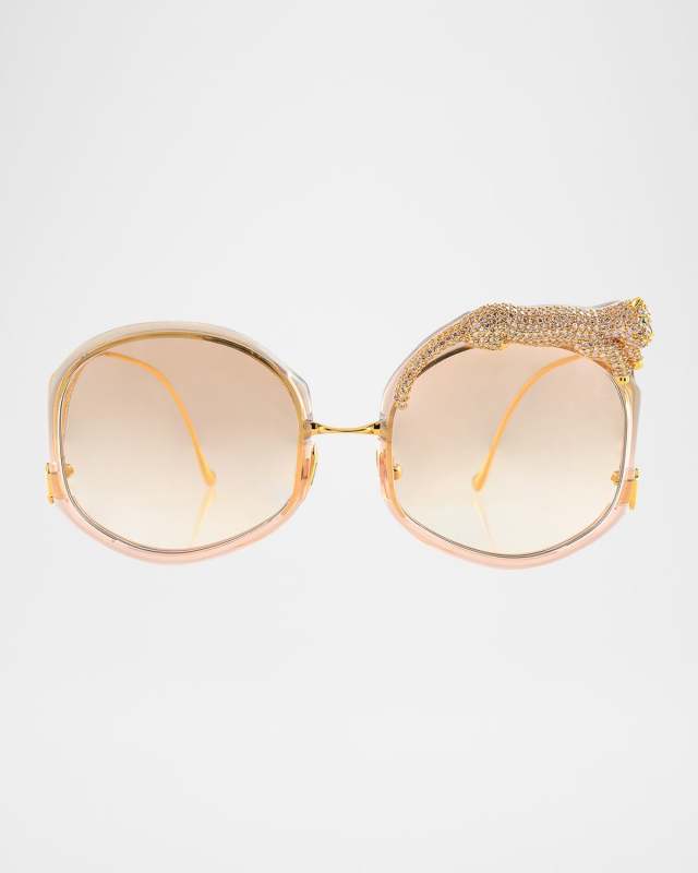 Rose Et Le Reve Sun Round Crystal-Embellished Leopard Sunglasses