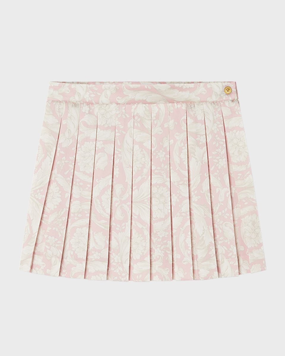 Girl's Barocco-Print Pleated Skirt, Size 8-14