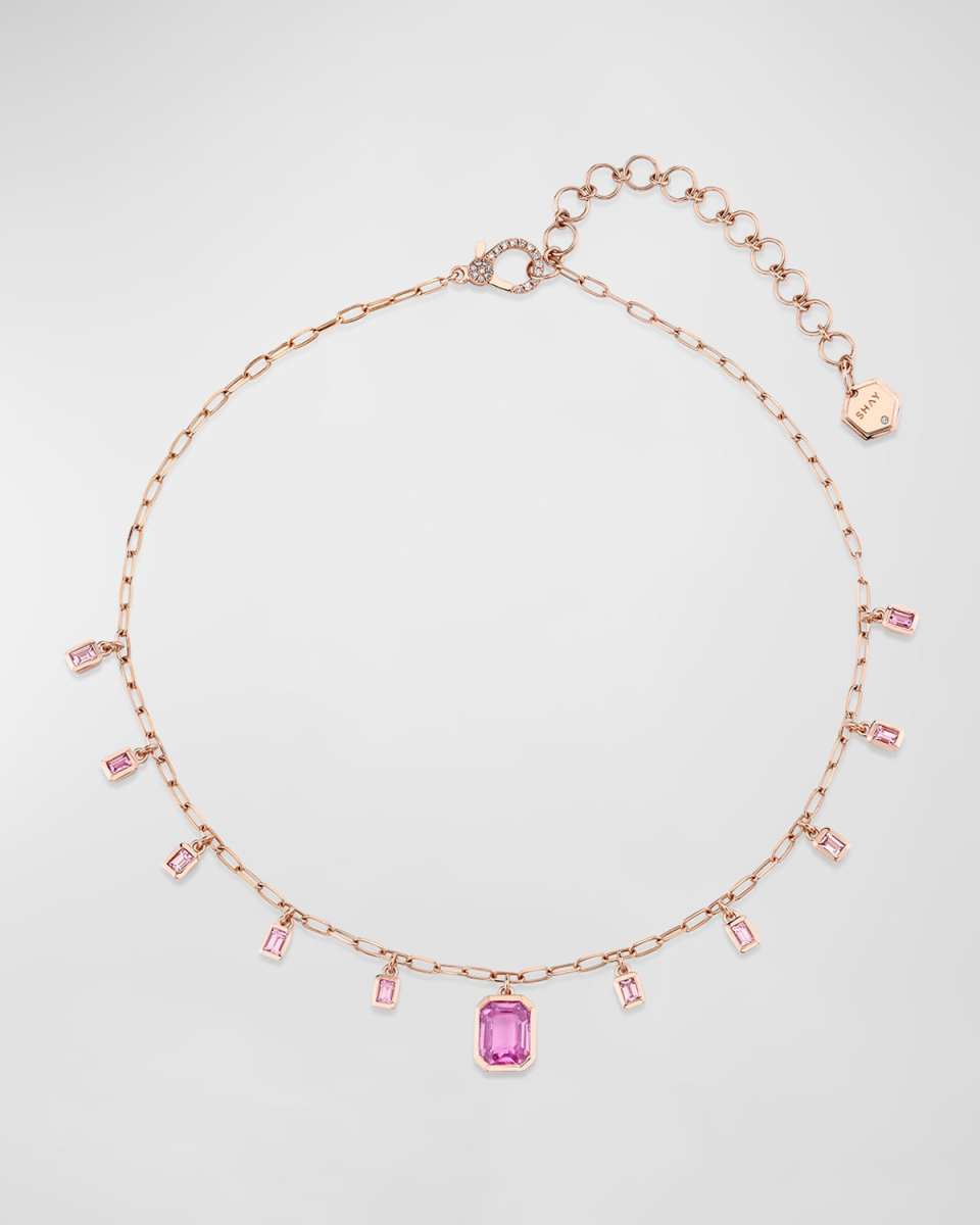 18K Rose Gold Baguette Pink Sapphire Illusion Drop Choker