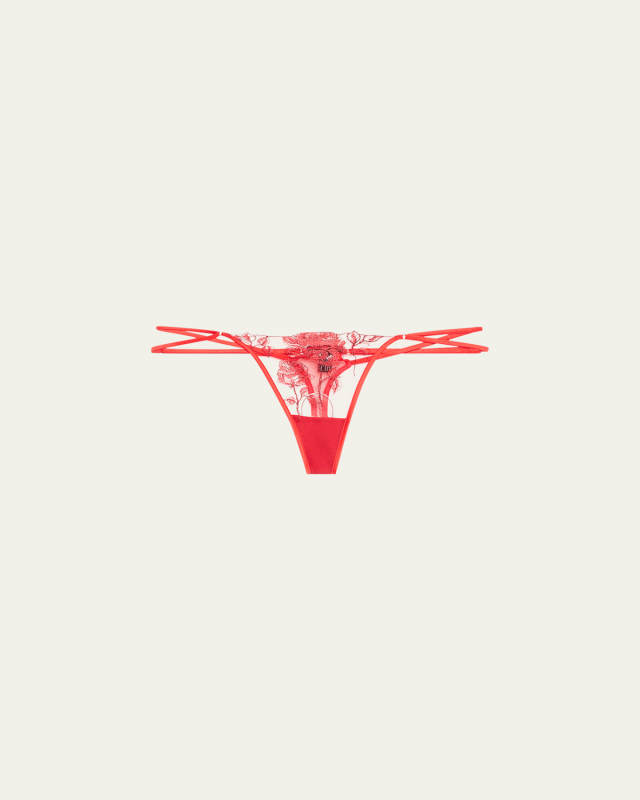 Dominique Floral-Embroidered Tulle Thong