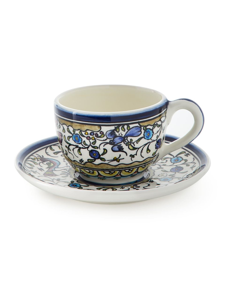 Pavoes Blue and Green Cups & Saucers, Set of 4