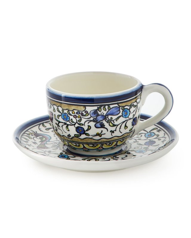 Pavoes Blue and Green Cups & Saucers, Set of 4