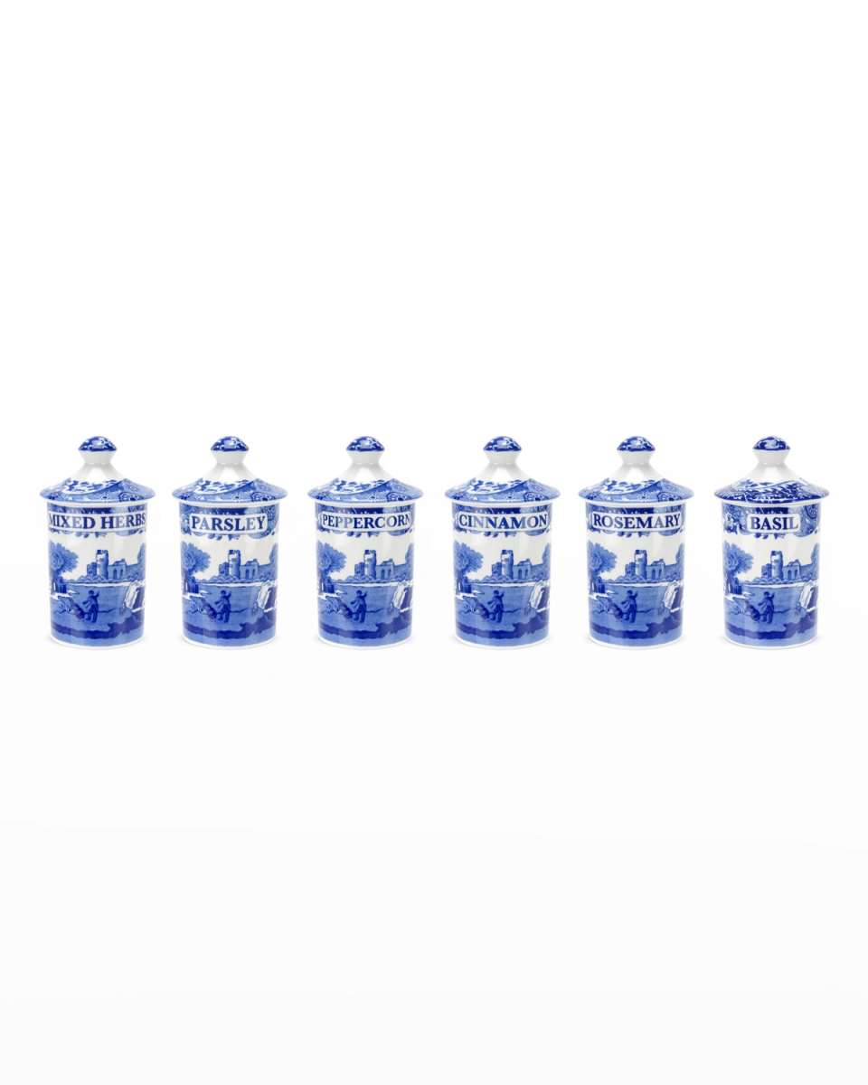 Blue Italian Spice Jars, Set of 6
