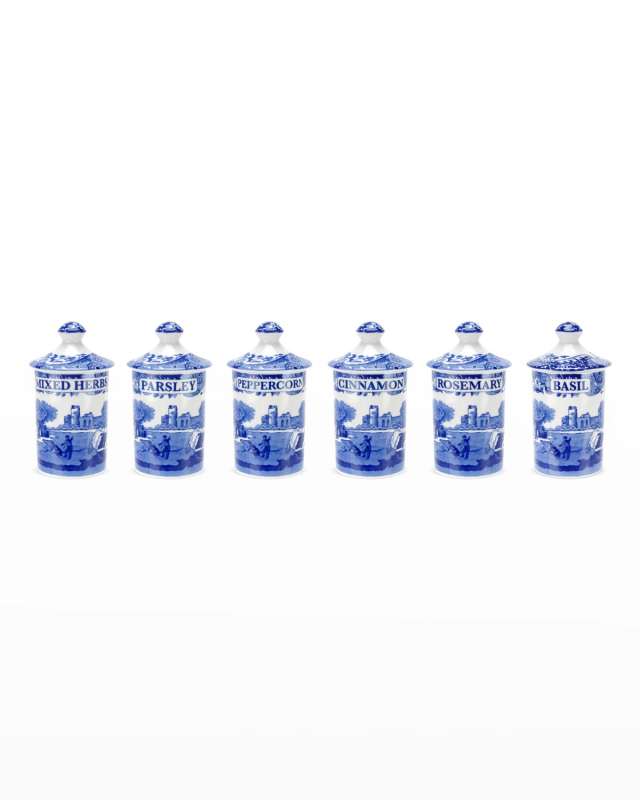 Blue Italian Spice Jars, Set of 6