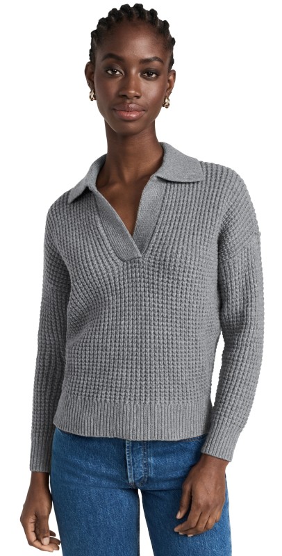 Madewell Waffle-Knit Henley Sweater Heather Lead