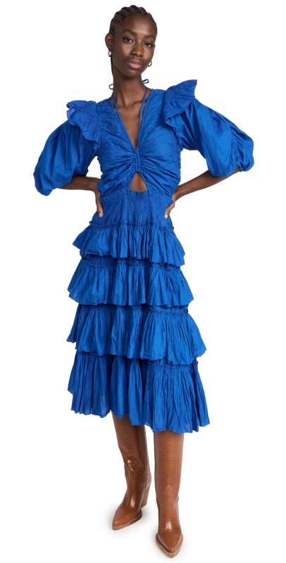 Sea Pacoolid Puffleeve Tiered Dress Aqua